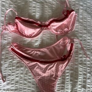 Frankie's Bikinis Pink and Red Polka Dot Set